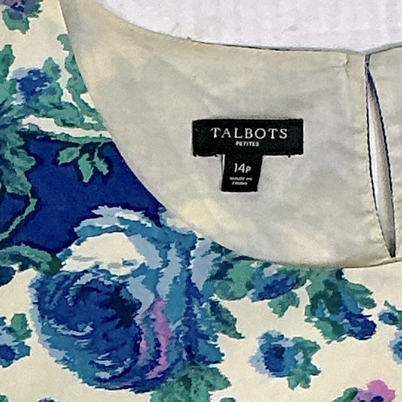 Talbots Boxy Silk and Cotton Tank Top Blue Green Purple Floral Womens Petite 14P - Picture 6 of 16